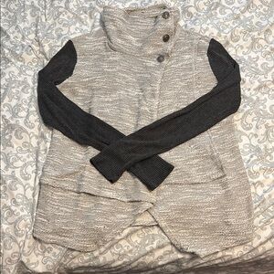 Gray and Black Cowl Neck Sweater with Wrap Style